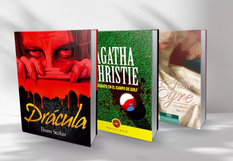 Tres libros de tapa dura. Drácula, Asesinato en el campo de golf y Jane Eyre.